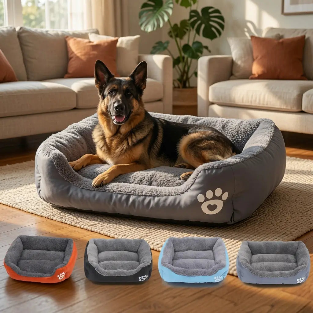 Plush Square Dog Sofa Bed – Waterproof Cushion | PuppyPaw™