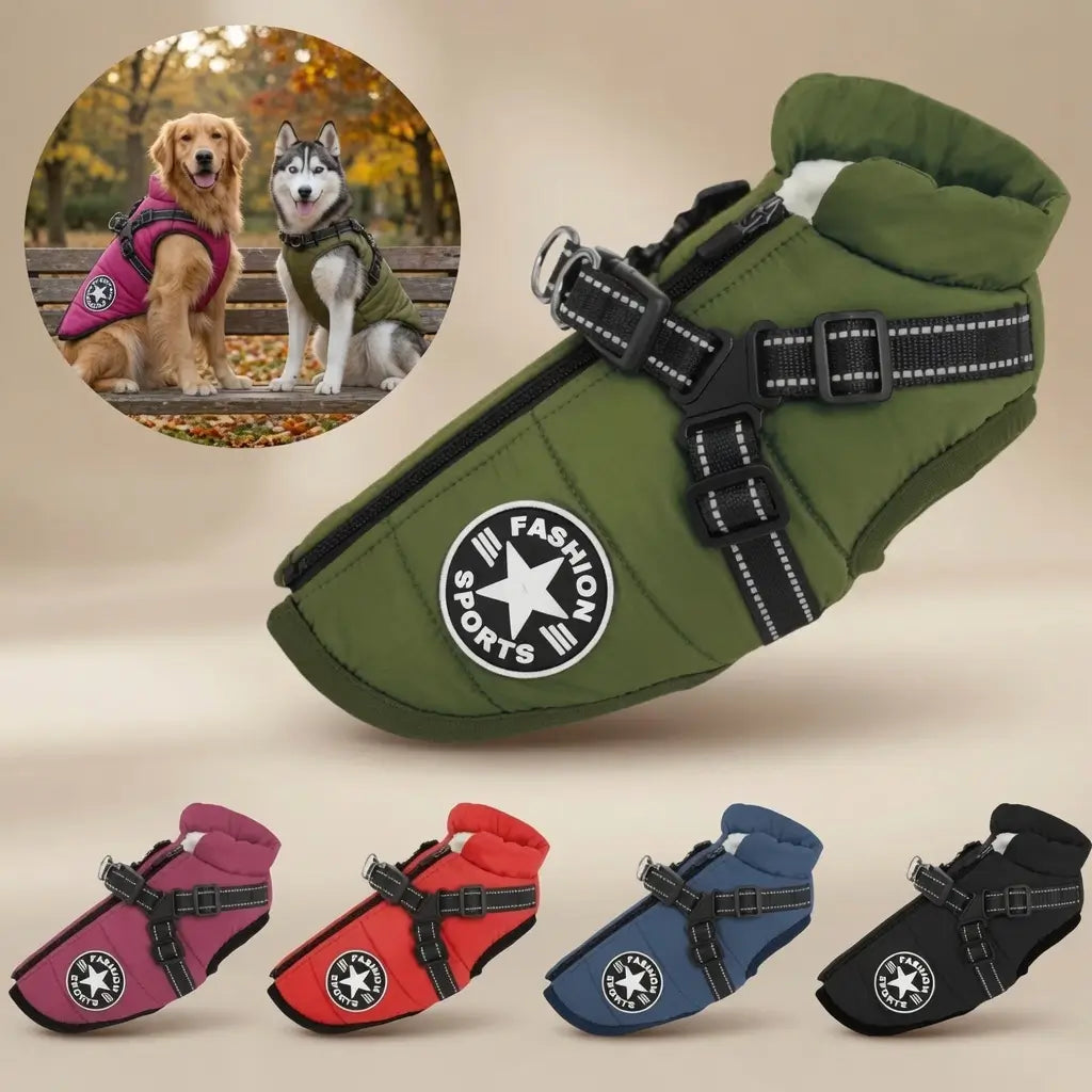 Waterproof Dog Jacket – Built-In Harness Ring | PuppyPaw™