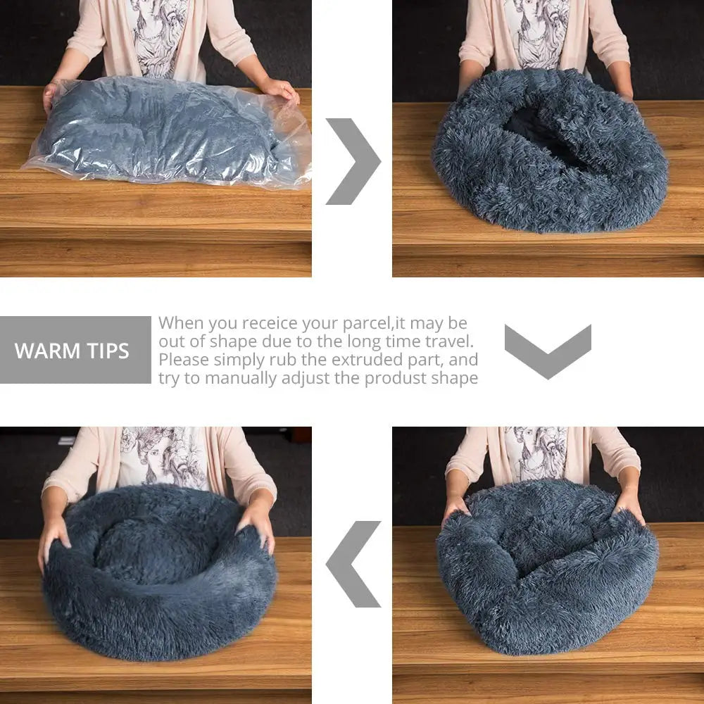 Round Plush Pet Bed – Warm Fleece Dog & Cat | PuppyPaw™