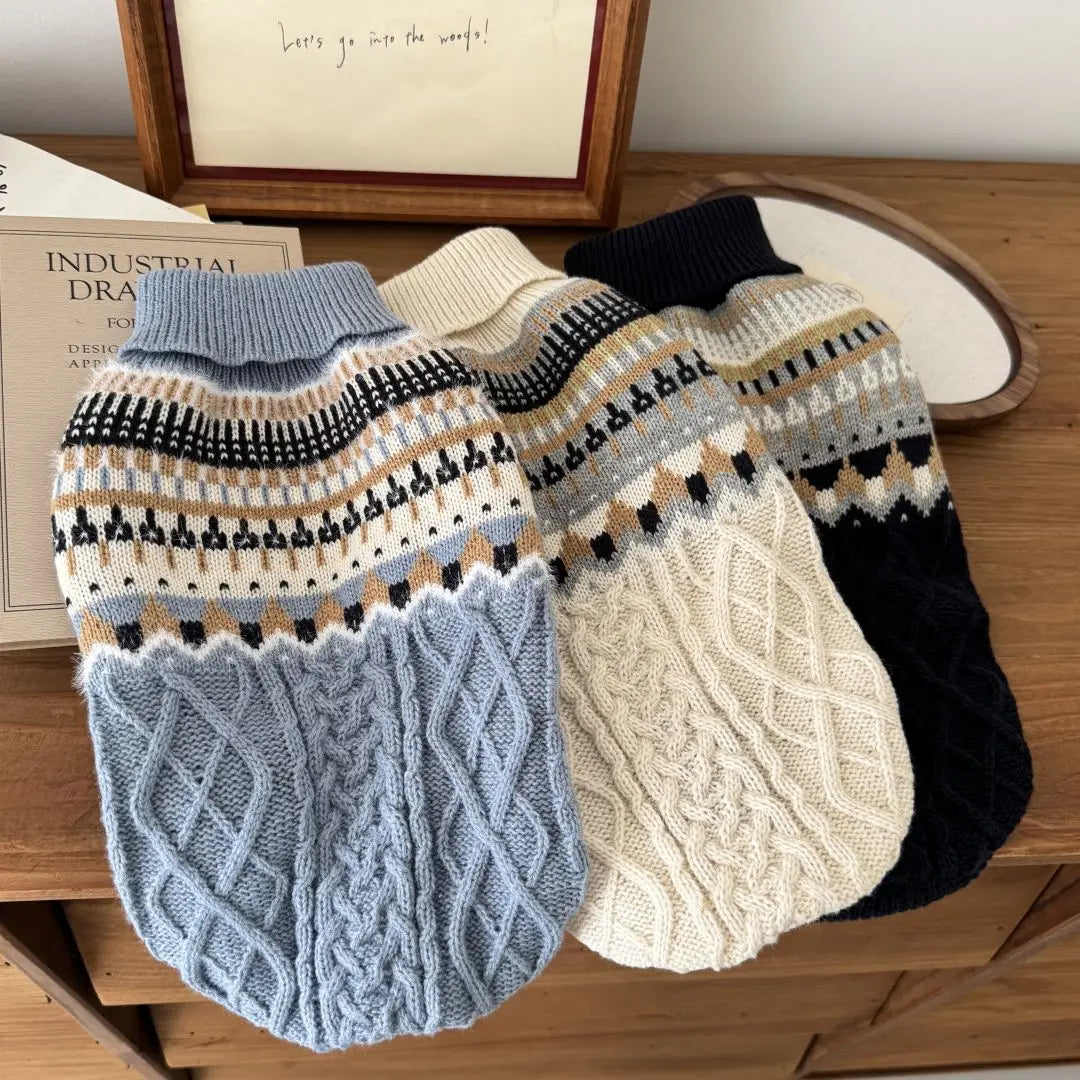 Vintage Knit Dog Sweater – Black & Beige | PuppyPaw™
