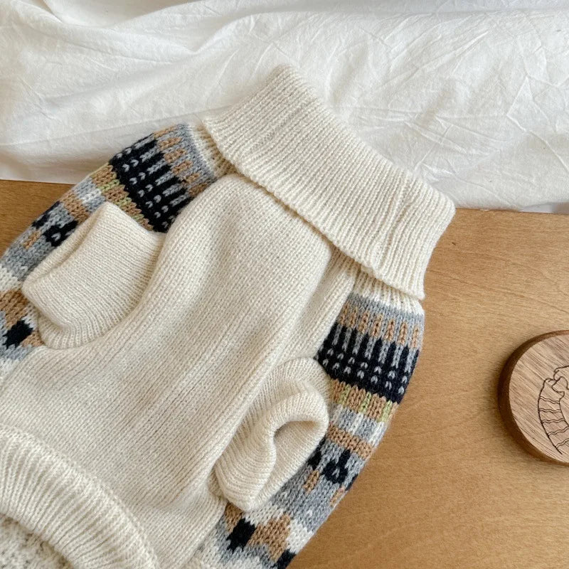 Vintage Knit Dog Sweater – Black & Beige | PuppyPaw™
