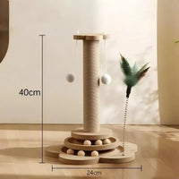 Solid Wood Cat Turntable Toy – Sisal & Balls | PuppyPaw™
