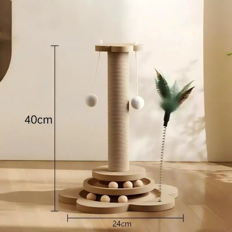 Solid Wood Cat Turntable Toy – Sisal & Balls | PuppyPaw™