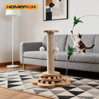 Solid Wood Cat Turntable Toy – Sisal & Balls | PuppyPaw™