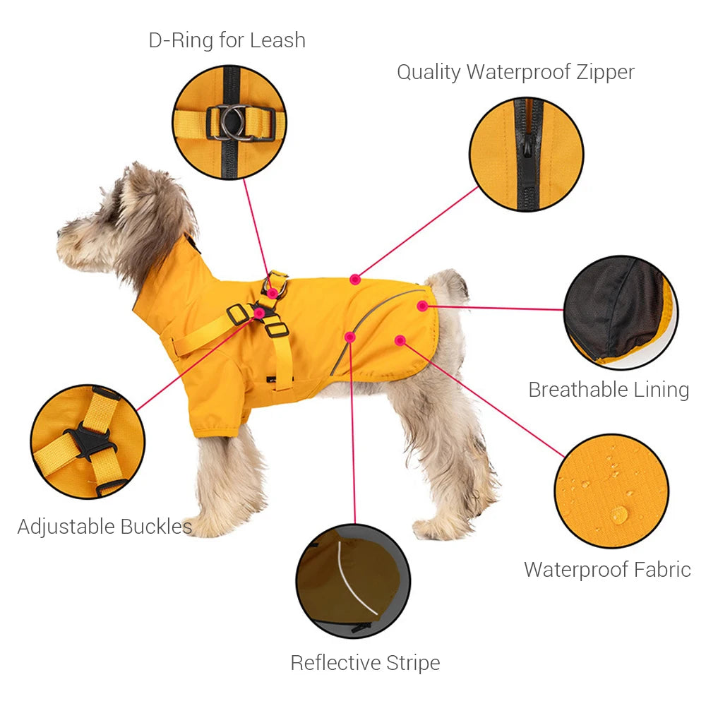 Dog Rain Jacket with Harness – Reflective | PuppyPaw™