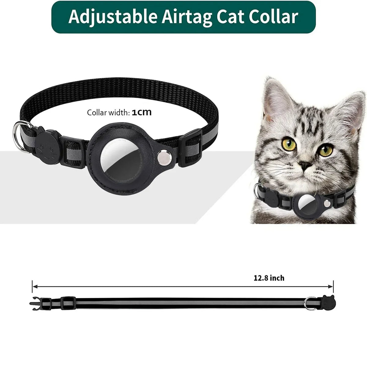 Adjustable Reflective Cat Collar – AirTag Holder | PuppyPaw™