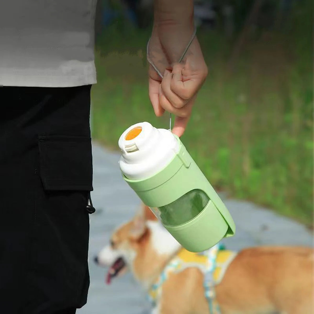 2-in-1 Dog Travel Bottle – Water & Food Feeder | PuppyPaw™