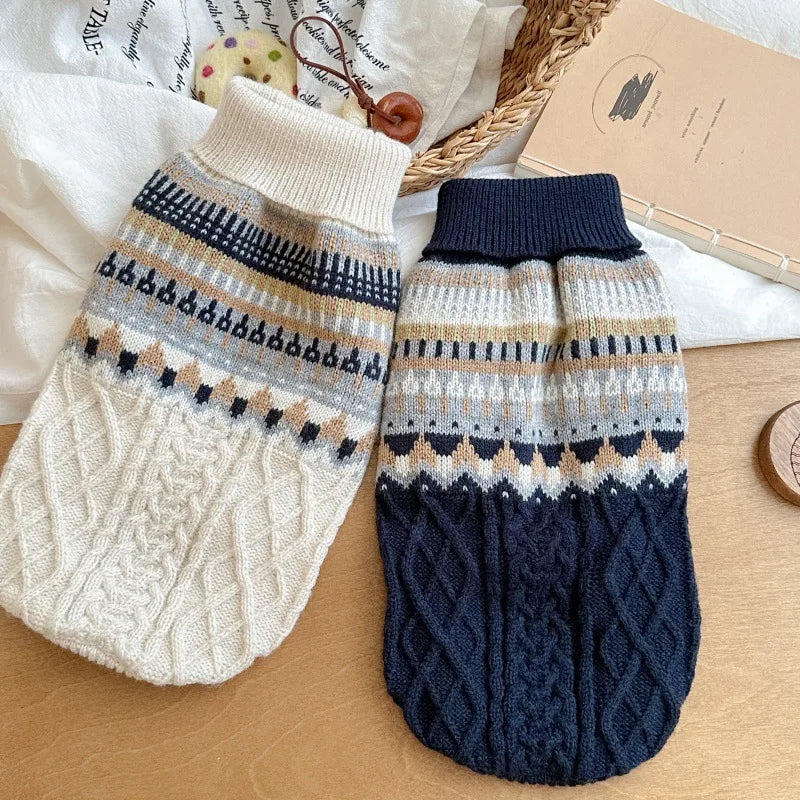 Vintage Knit Dog Sweater – Black & Beige | PuppyPaw™