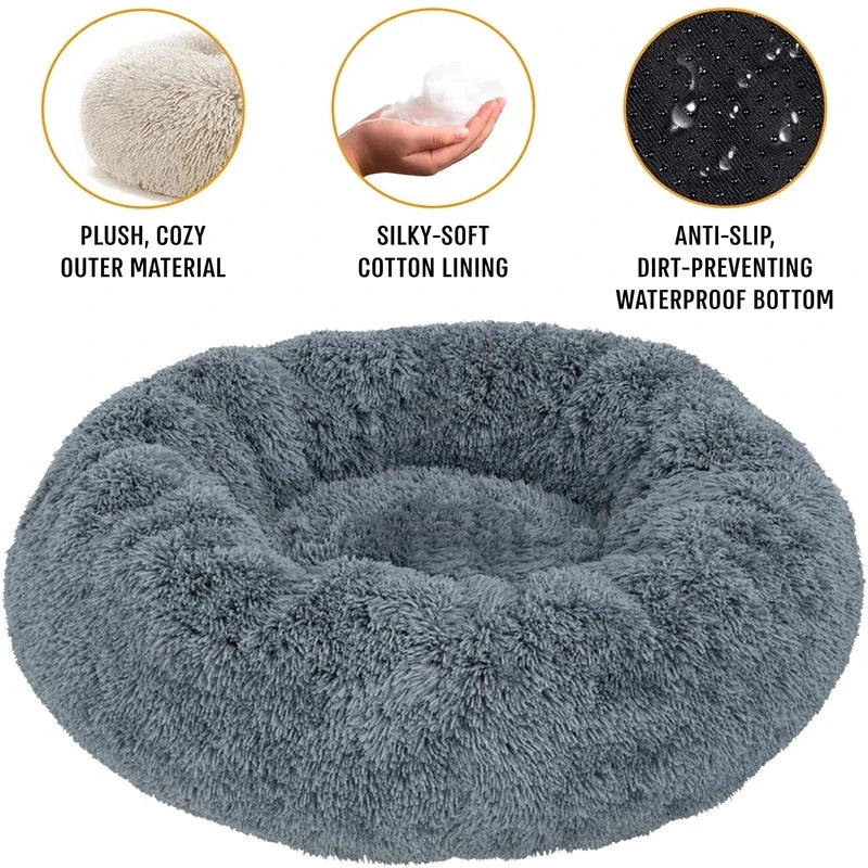 Round Plush Pet Bed – Warm Fleece Dog & Cat | PuppyPaw™