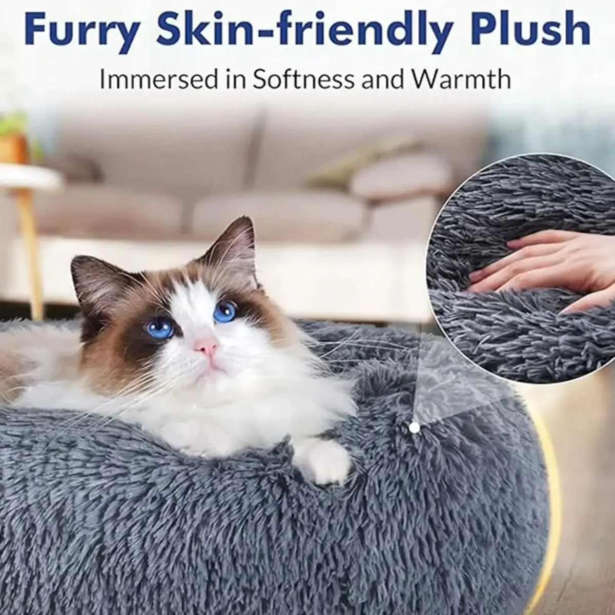 Round Plush Pet Bed – Warm Fleece Dog & Cat | PuppyPaw™