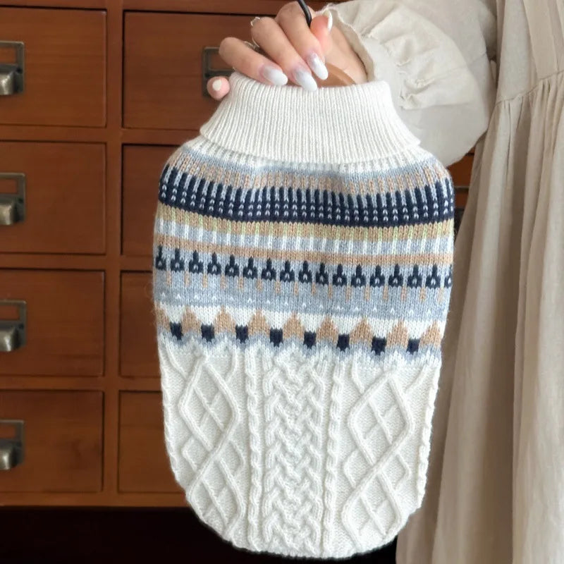 Vintage Knit Dog Sweater – Black & Beige | PuppyPaw™