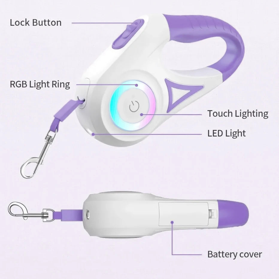 Retractable LED Dog Leash – Quick Release Clasp | PuppyPaw™