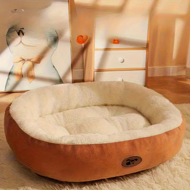 Oval Snuggle Pet Bed – Plush Warm All Seasons | PuppyPaw™