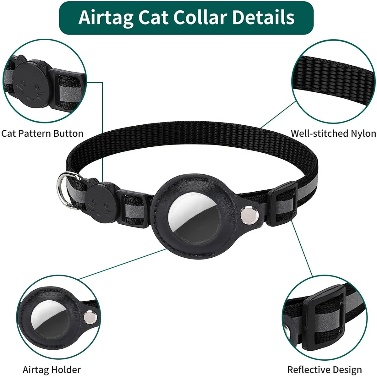 Adjustable Reflective Cat Collar – AirTag Holder | PuppyPaw™