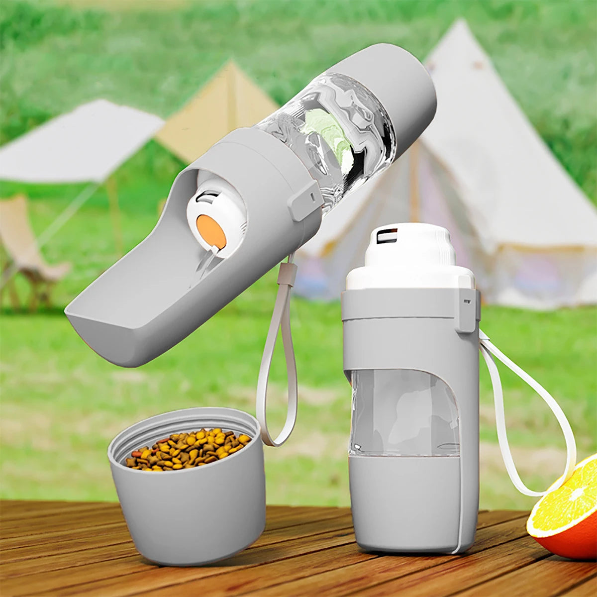 2-in-1 Dog Travel Bottle – Water & Food Feeder | PuppyPaw™