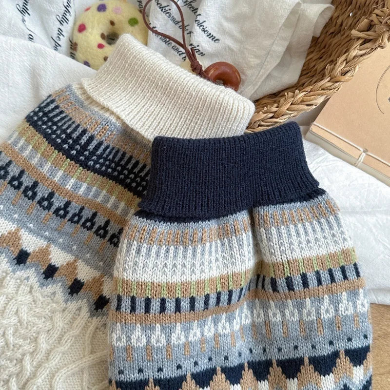 Vintage Knit Dog Sweater – Black & Beige | PuppyPaw™