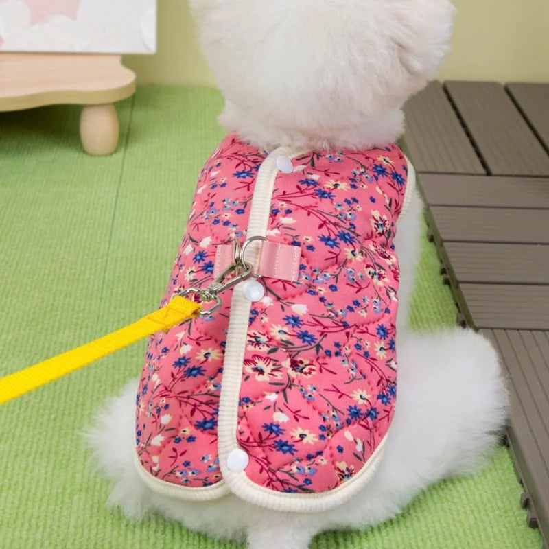 Floral Dog Jumpsuit – Plush Fleece Winter Coat | PuppyPaw™