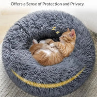 Round Plush Pet Bed – Warm Fleece Dog & Cat | PuppyPaw™