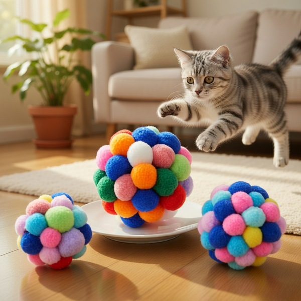 PuppyPaw™ Colorful Cat Plush Ball