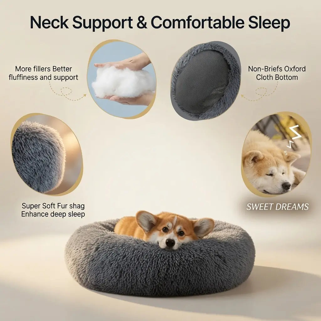 Round Plush Pet Bed – Warm Fleece Dog & Cat | PuppyPaw™