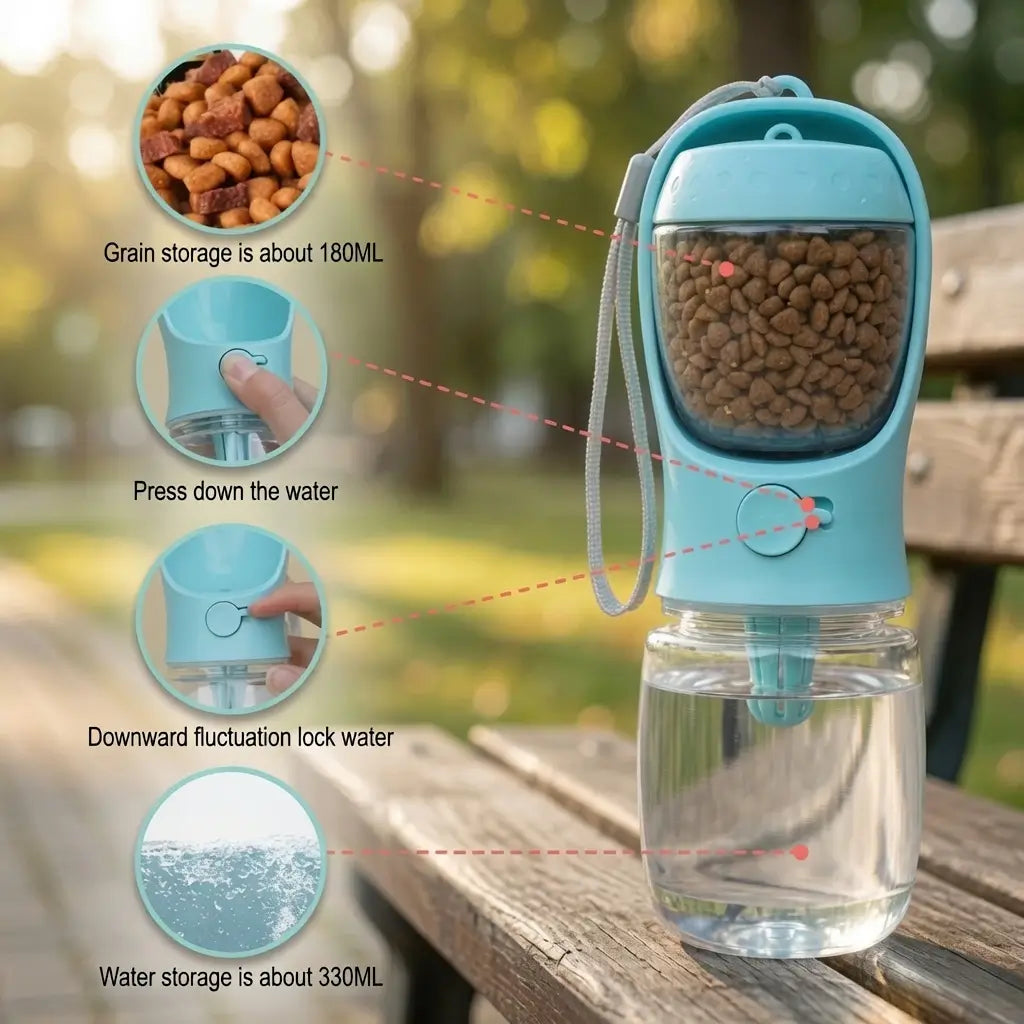 Dog Food & Water Travel Bottle – 2-in-1 Portable | PuppyPaw™
