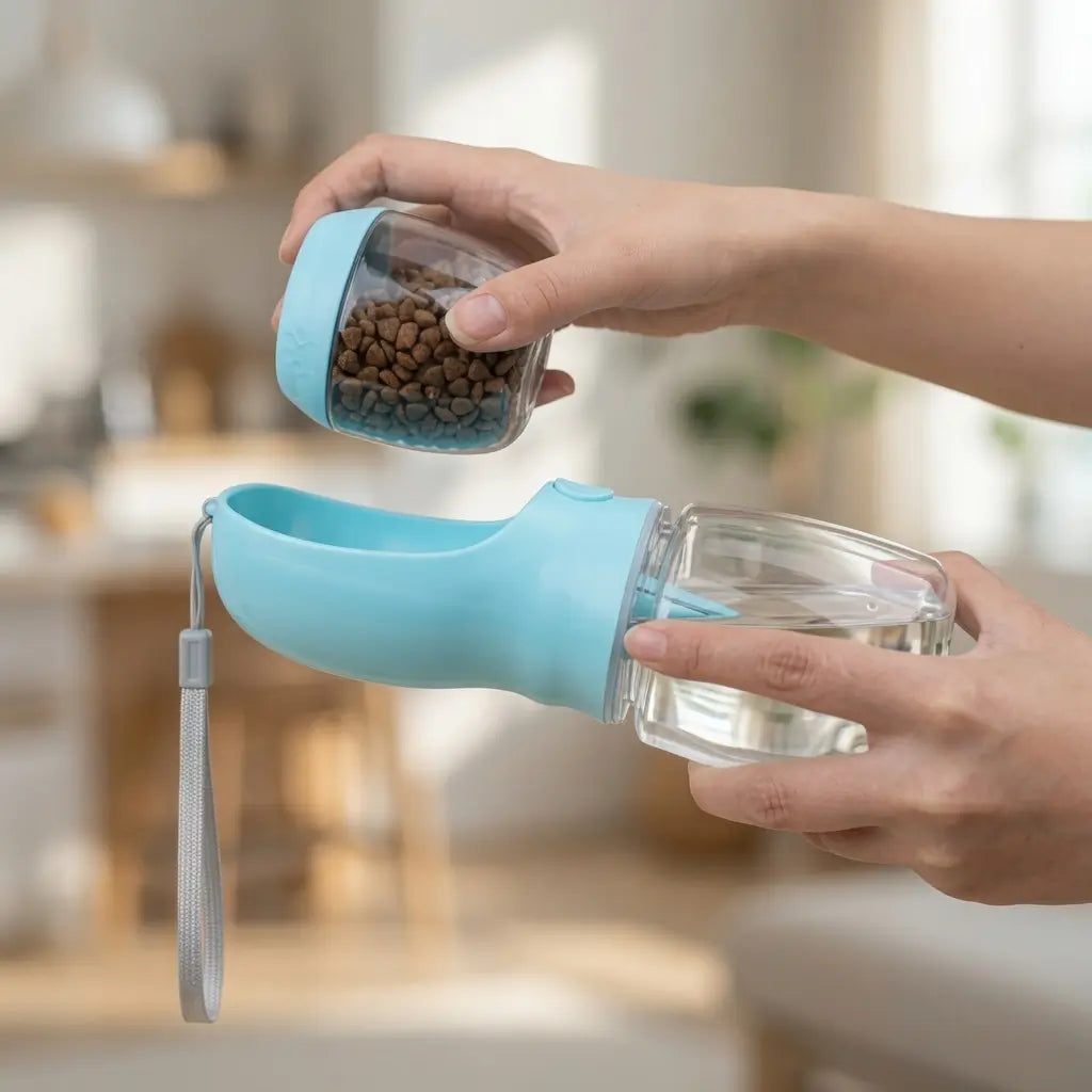 Dog Food & Water Travel Bottle – 2-in-1 Portable | PuppyPaw™