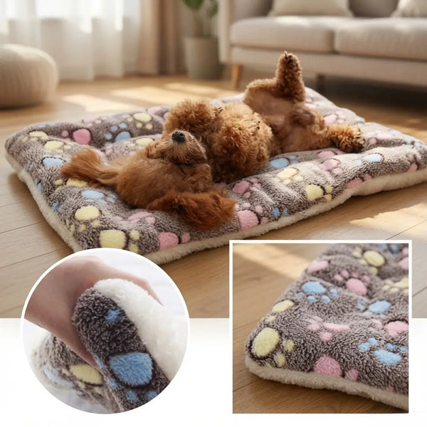 Plush Print Dog Sleeping Mat – Warm Winter Pad | PuppyPaw™