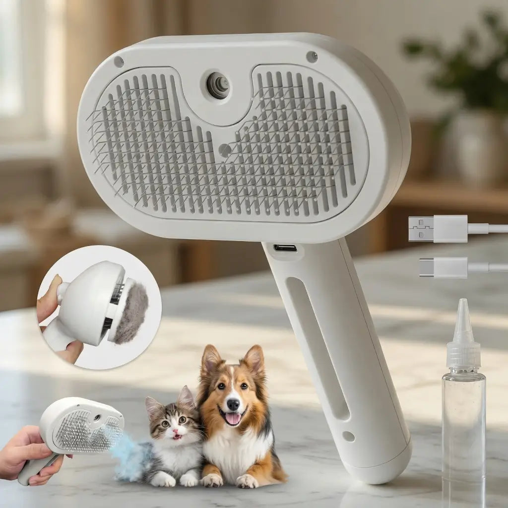Steam Spray Grooming Brush – 10-Minute Pet Groomer | PuppyPaw™