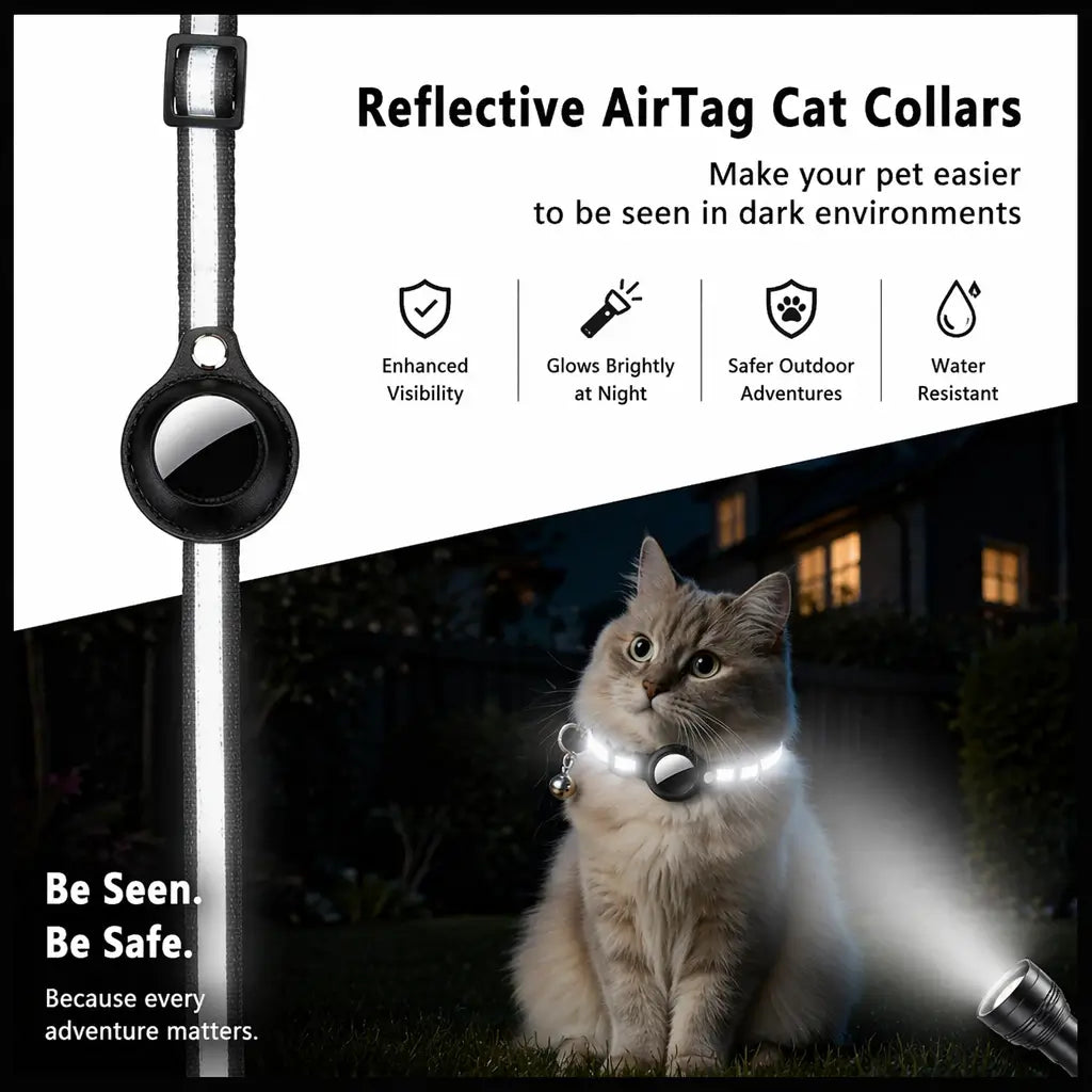 Adjustable Reflective Cat Collar – AirTag Holder | PuppyPaw™