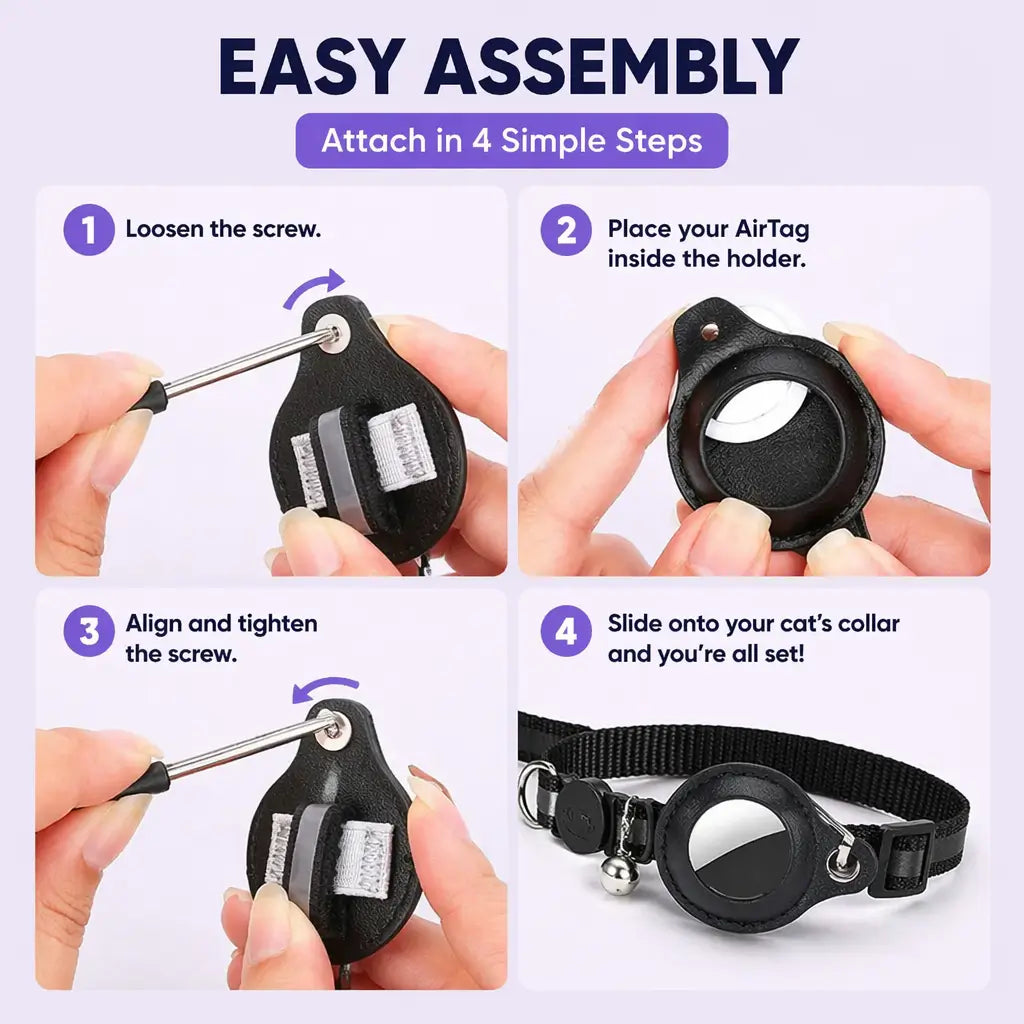 Adjustable Reflective Cat Collar – AirTag Holder | PuppyPaw™