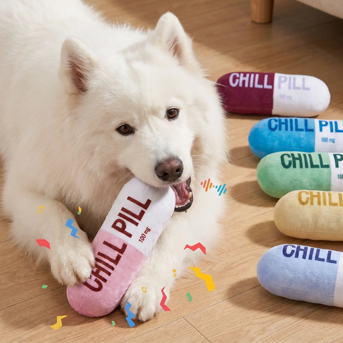 Squeaky Plush Pill Dog Toy – Bite-Resistant Chew | PuppyPaw™