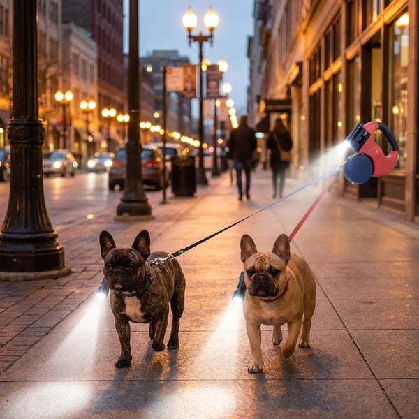 Dual Retractable Dog Leash – LED & No-Tangle | PuppyPaw™